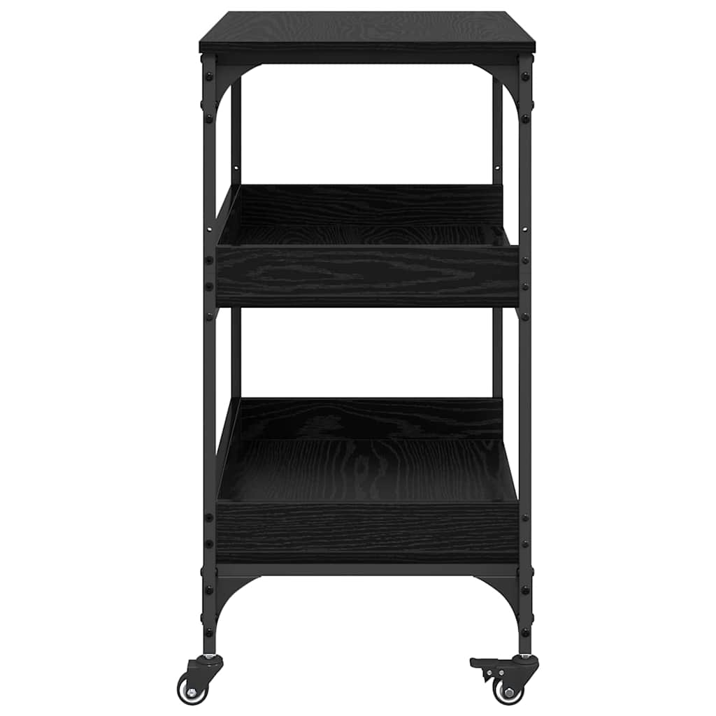 Kitchen Trolley Black Oak Effect 60 X 41 X 80.5 Cm
