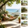 Portable Nylon Rope Net Hammock Breathable Camping Hanging Bed With Metal Rings For Outdoor Hiking Travel Garden