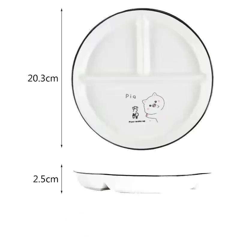Ceramic Plate Cartoon Fat-reducing Sub-plate, Sub-plate, Household Dish Plate, Three-plate Breakfast Plate, Tableware Gift Set