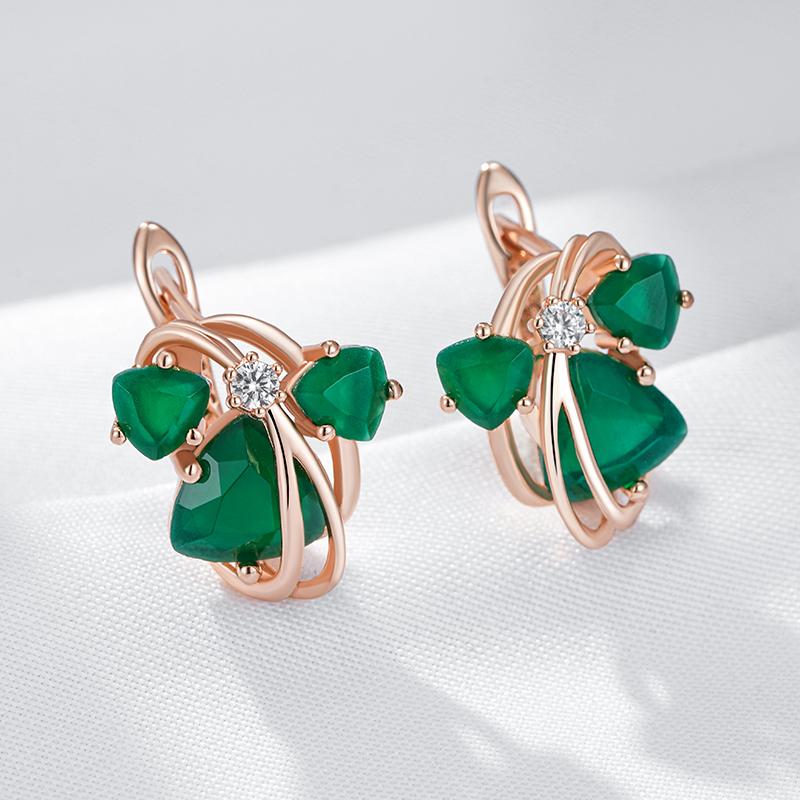 Unusual Full Sparkling Green Natural Zircon Drop Earrings For Women Luxury Rose Gold High Quality Daily Fine Jewelry