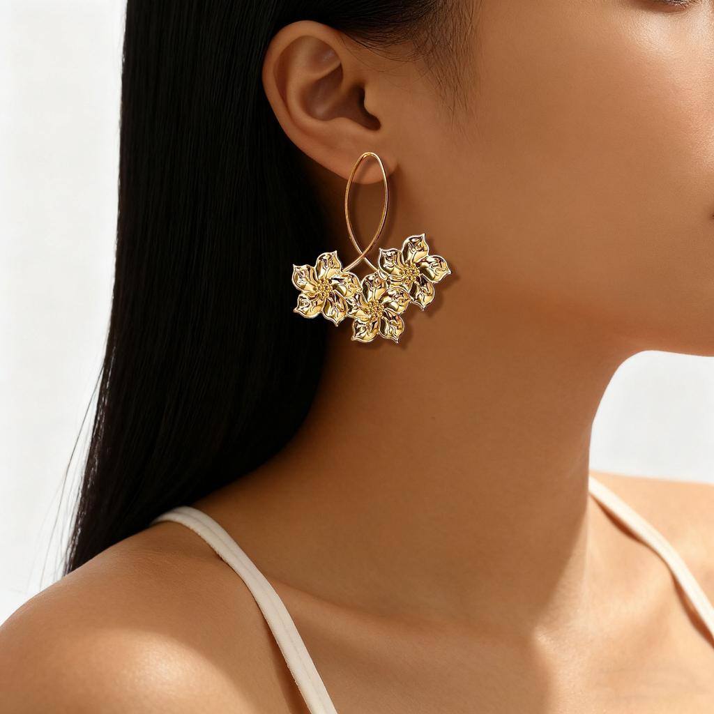 Flower Stud Earrings Exaggerated High-end French Earrings Temperament Versatile Earrings