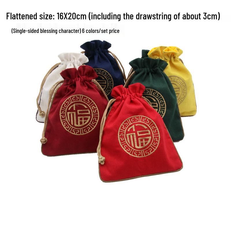 "Extra Large Embroidered Linen Drawstring Bag for Storage and Gifting"