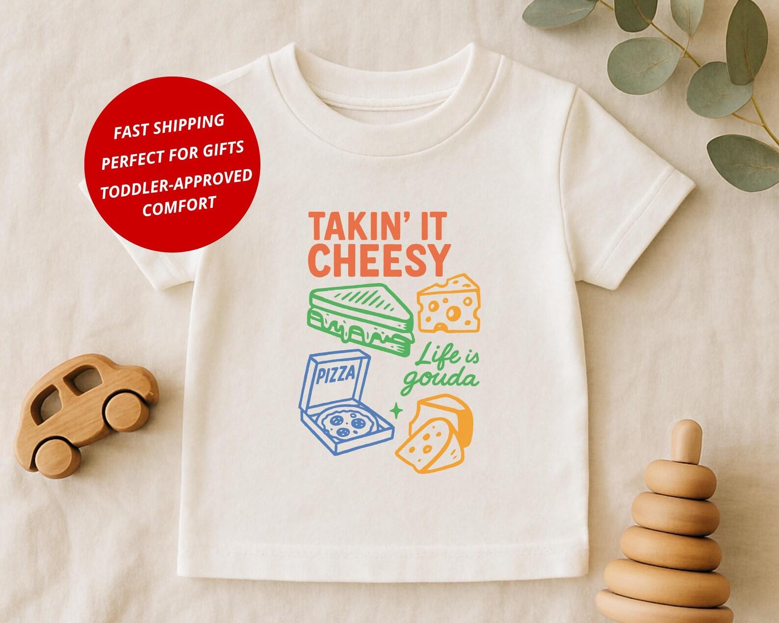 Foodie Toddler Shirt: Life is Gouda Cheese Design Tee for Kids, Cute Food Lover Shirt, Size 2T-5T 110