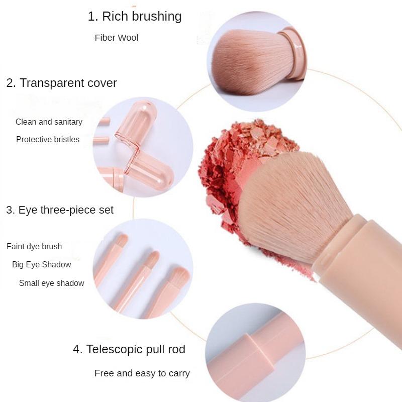 Tragbarer Einziehbarer Multifunktionaler Mini-Make-up-Pinsel Rougepinsel Abgedeckt Vier in Einem Gesichtspuder Lidschattenpinsel Set
