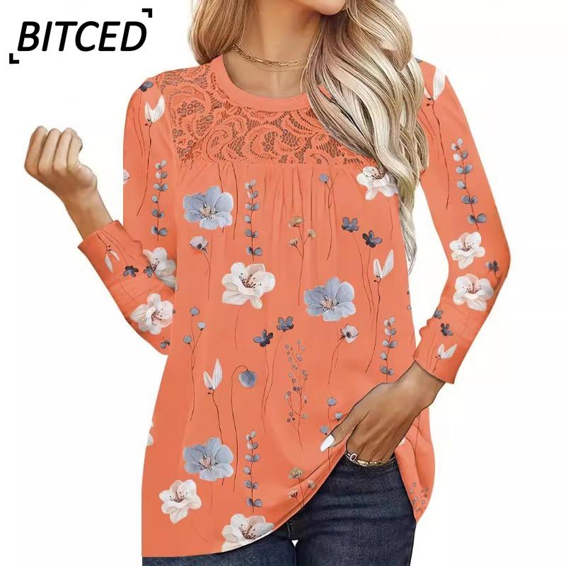 BITCED Women's Fashion Casual Long Sleeve O-Neck Blouses & Shirts
