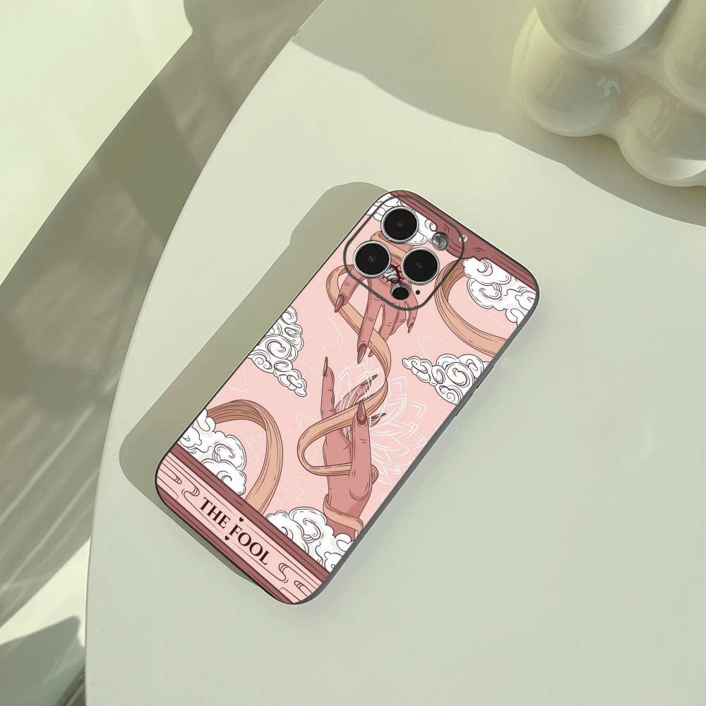 Tarot Aesthetic Phone Case For iPhone 17,16,15,14,13,12,11 Pro Max, Lightweight and Practical Soft Black Cover