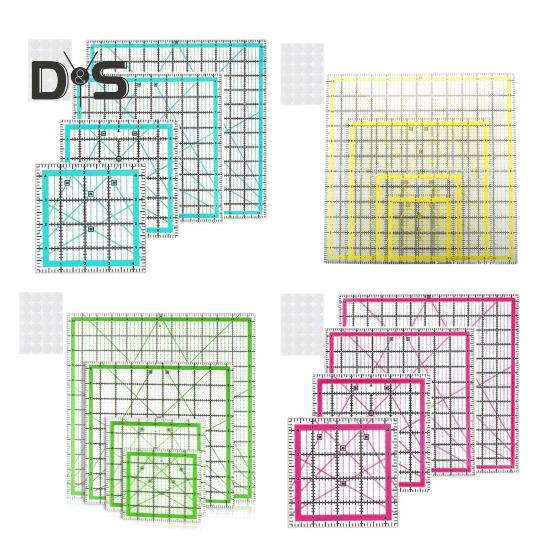 4-teiliges Quilt-Lineal aus Acryl mit rutschfesten Ringen, 4,5/6/9,5/12,5 Zoll quadratisches Patchwork-Lineal zum Schneiden von Stoffen mit klarer Markierung, für DIY-Näh- und Bastelprojekte