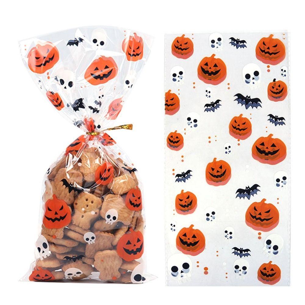50pcs/pack Bat Pattern Dessert Packaging Bag With Ties Gift Bags Halloween Candy Bags  Home