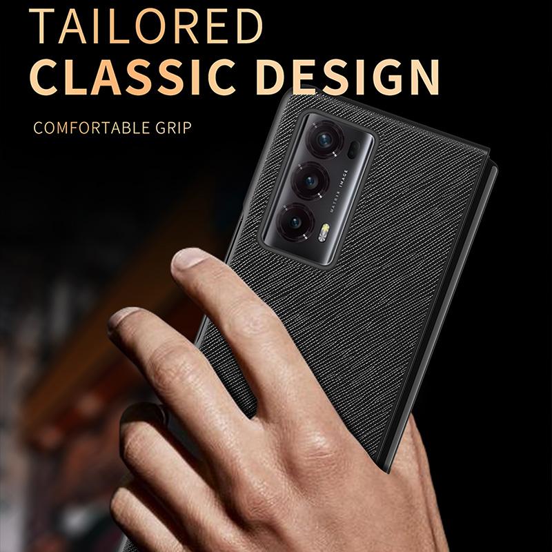 

For Honor Magic V2 5G PU Leather+PC Rubberized Phone Case Cross Texture Folding Cover Black
