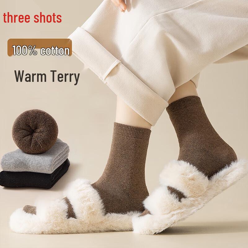 Threegun Women s Fluffy Fleece Antibacterial Warm Cotton Socks (3-Pair Packs) One Size