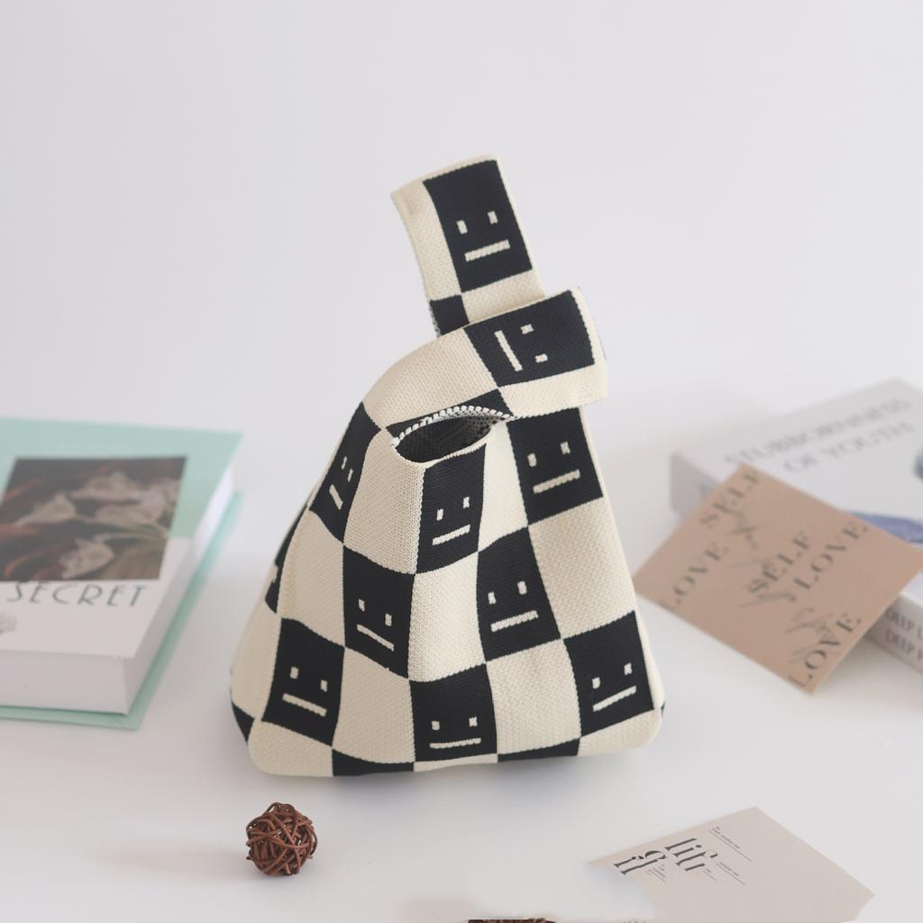 Women's Knot Wrist Bag Handmade Knitted Bag Portable Mini Striped Tote Bucket Phone Bags Large Capacity Autumn Winter Handbags