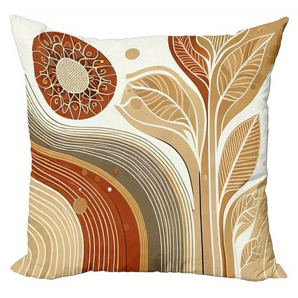 Brown Retro Plant - Style Pillowcasebedroom Living Room Sofa Home Decor Polyester Cushion Cover With Zipper
