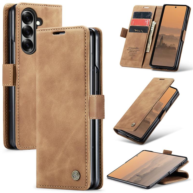 

CaseMe Retro Flip Leather Phone Case for Samsung Galaxy Z Fold 7 6 5 4 Fold7 Fold 6 Fold 5 5G Cover Book Vintage Wallet Card Slot Holder Pocket Coque Samsung Z Fold 7 (5G) коричневый
