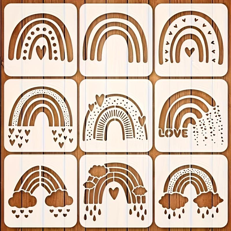 

9pcs Large Reusable Rainbow Stencil Set with Numbered1-9 Color Templates for DIY Crafts,Fabric,Canvas,Wall Painting,Scrapbooking