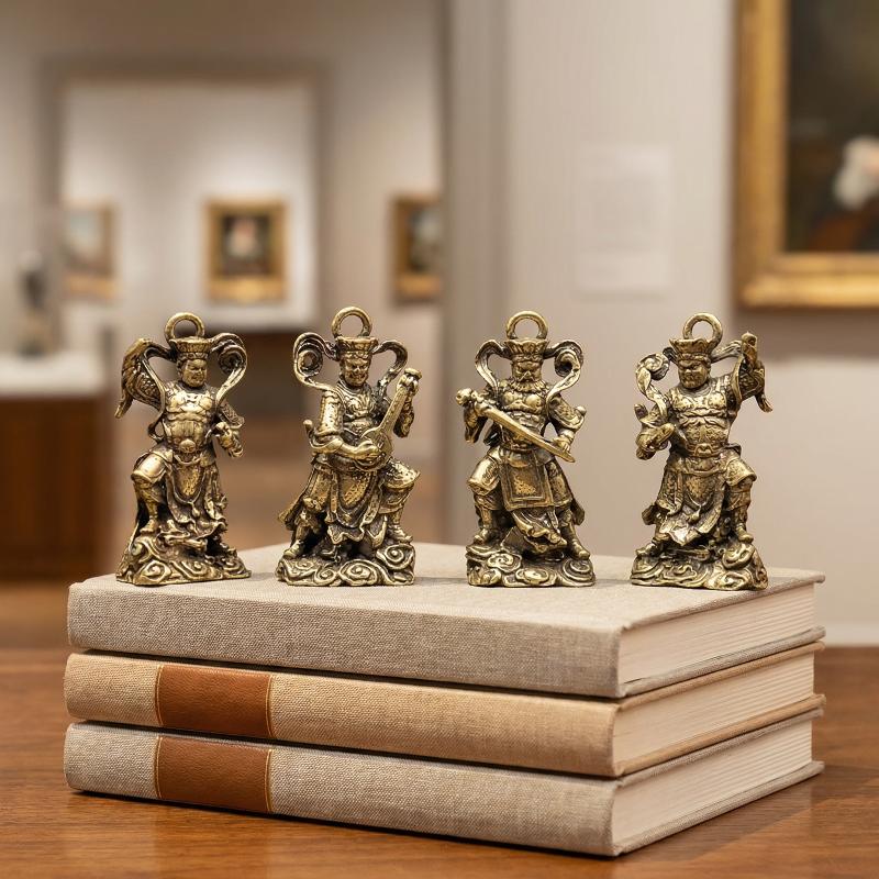 New Retro Brass Four Heavenly Kings Statues Desktop Ornaments Antique Miscellanea Buddha Bronze Carvings Vintage Bronzeware