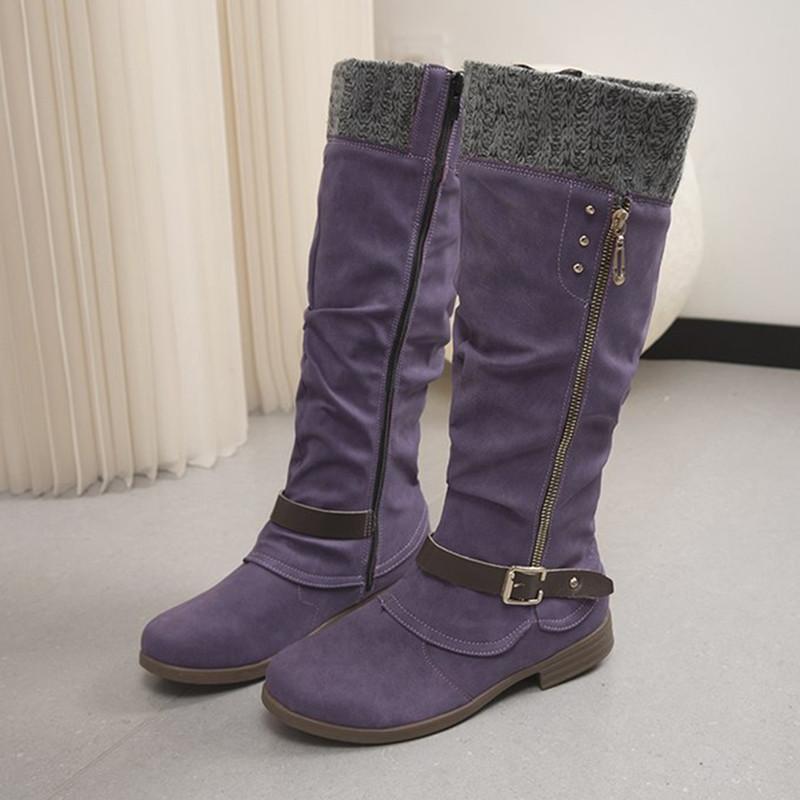 Herbst- und Winterschuhe, Übergröße, Damenschuhe, Damen-Lederstiefel, seitlicher Reißverschluss, hohe Stiefel, niedrige Absätze