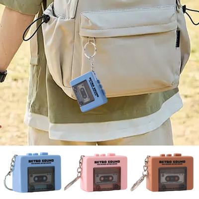 Retro Cassette Recorder Keychain Mini Music Player Toy Toddlers Boys Girls Sound Recording Toy Backpack Hanging Decoration