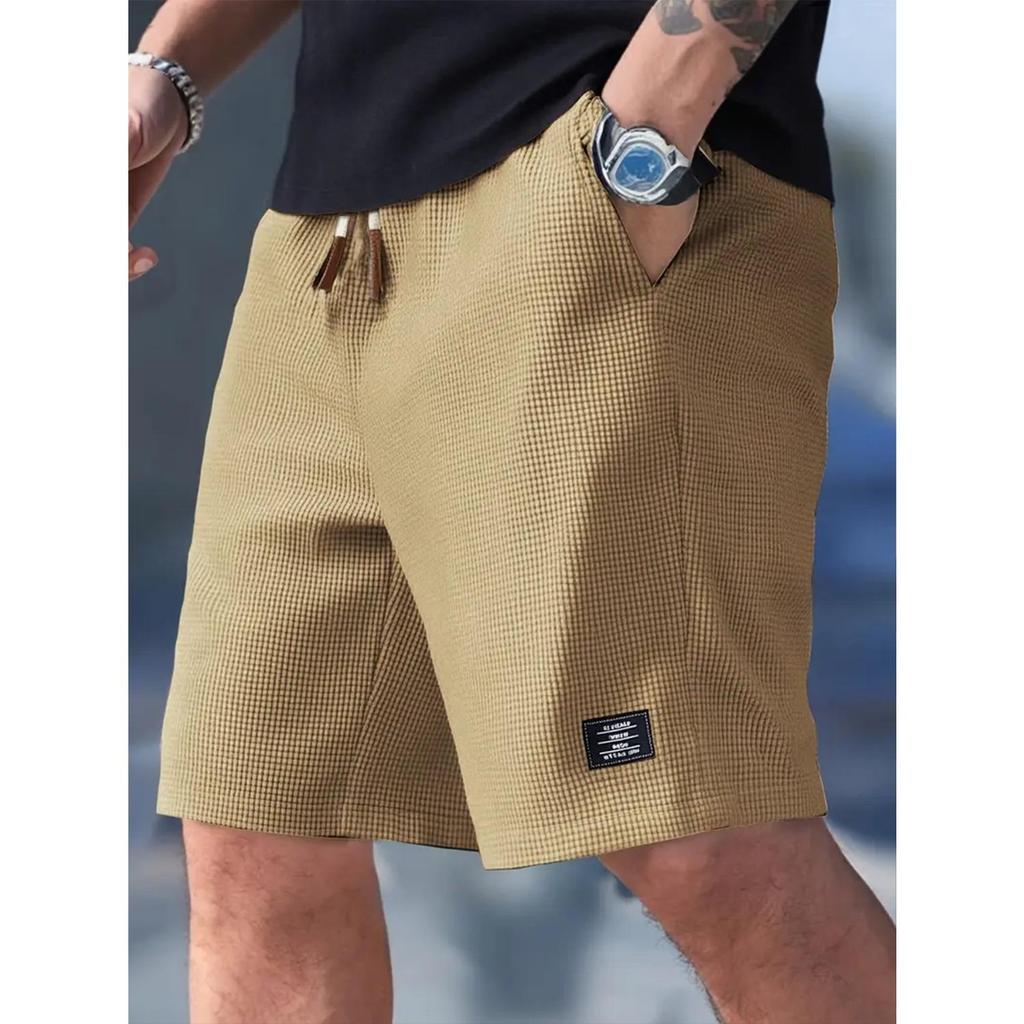 Men's Textured Casual Shorts with Drawstring Waist, Lightweight Polyester Fabric, Pockets for Casual Wear, Beach or Outdoor Activities, Daily Shorts