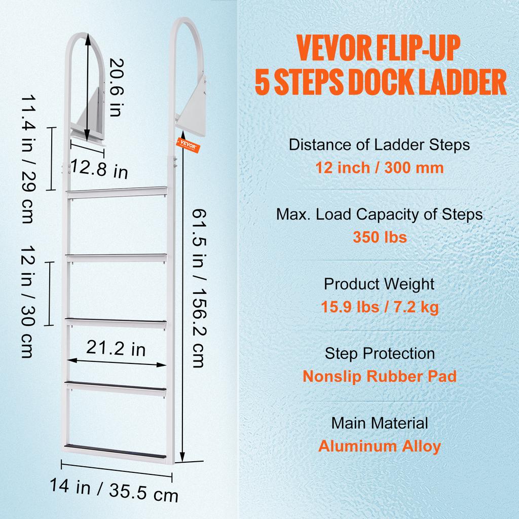 SucceBuy 3/4/5 Steps Flip Up Dock Ladders Firmness Durability Boat Boarding Ladder with Rubber Mat for Pool Marine Kayak Canoe