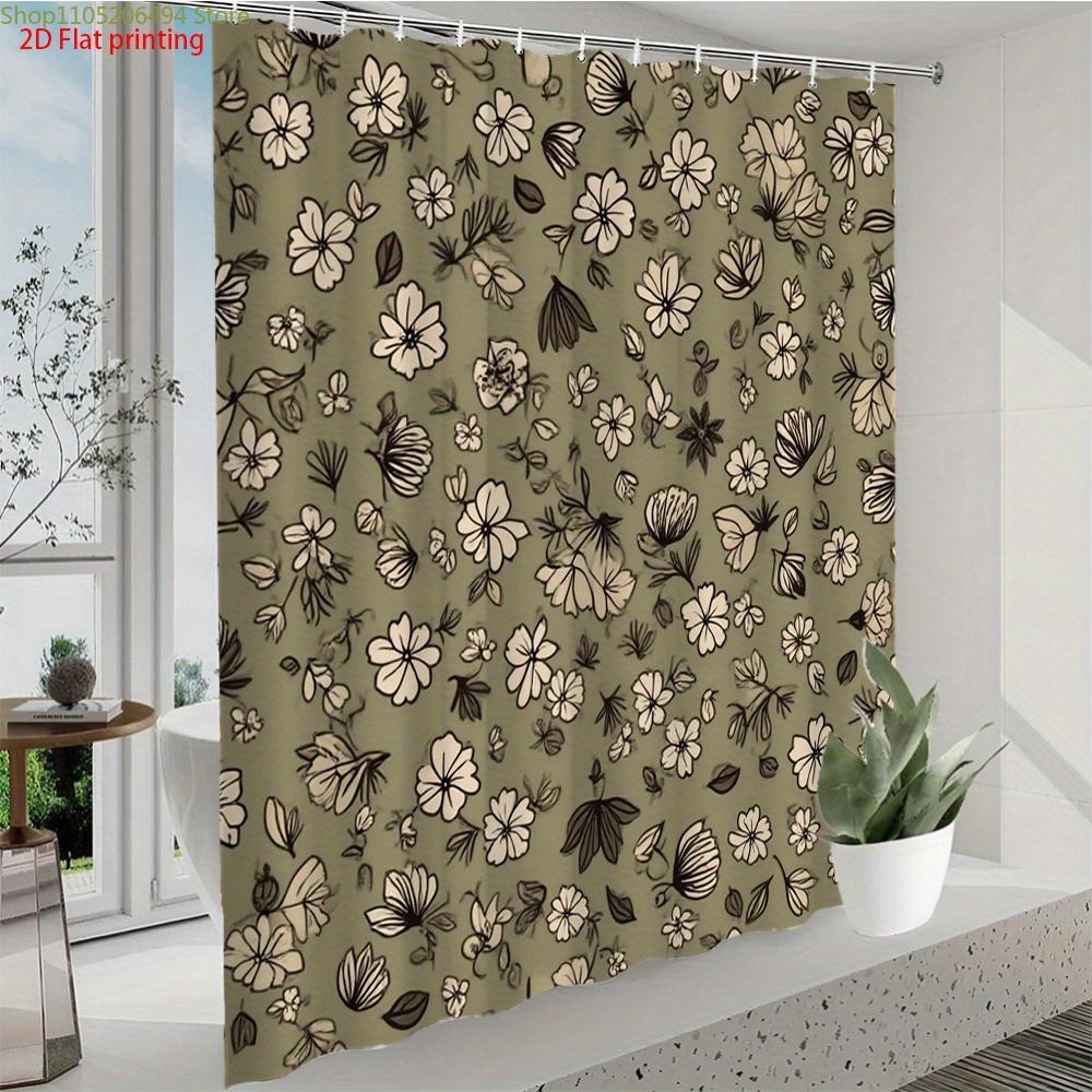

1pc Olive Green Botanical Bath Curtain with Hooks - Elegant Floral Shower Curtain Suitable for Bathtub, Window & Door,, Green 90x180cm