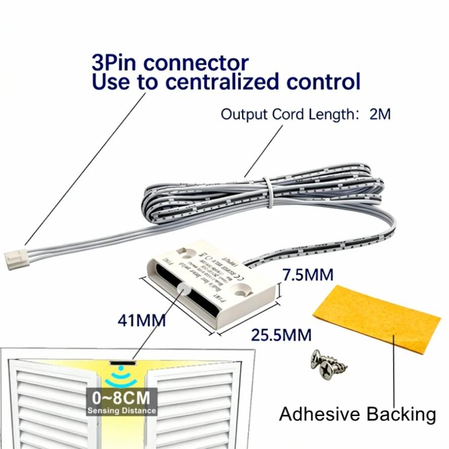 Under Cabinet Collection Display COB LED Strip Light Wardrobe Closet Lamp Penetrable Wood Door-opening Sensor Sync Control