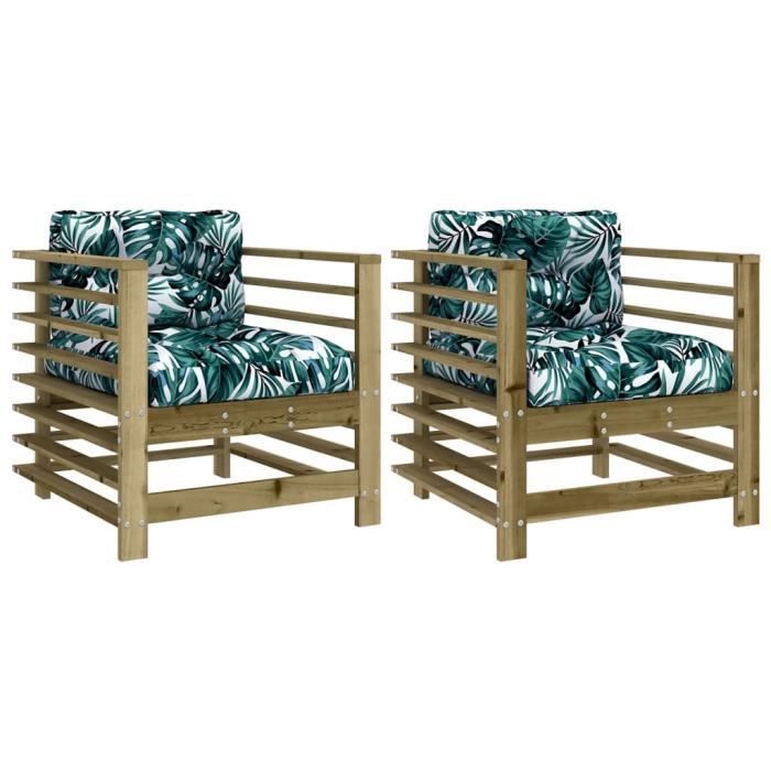 VidaXL Garden Chairs with Cushions Set of 2 Impregnated Pine Wood 825680