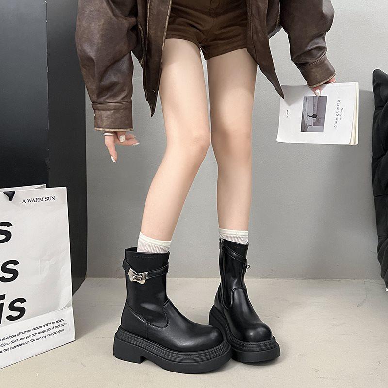 Thick-soled 2025 Giant Black Martin Boots Women's Thin Boots Short Boots Look Good In Autumn and Winter British Style Retro New Models