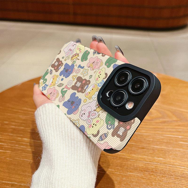 Vertical Leather Shell Lovely Cute Cartoon Animals Printed Patterned Shockproof Soft Silicone Case with Camera Lens Full Protection for IPhone Samsung