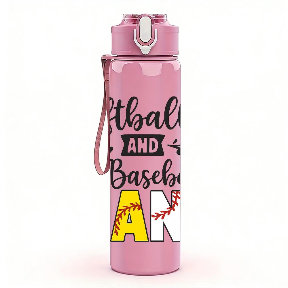 1PC Softball Baseball Nana Text 750ml Color Plastic Sports Water Bottle Leakproof Flip Straw Lid Suitable for Sports Office Home Use