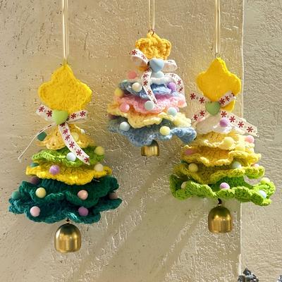 Crochet Mini Christmas Tree Handmade Knitted Cotton Yarn Xmas Tree Hanging Decorations for Car Rear Crafts Holiday Party Favors
