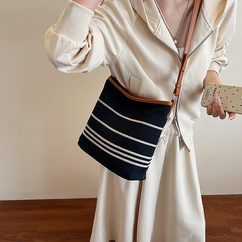 Bags Bucket Striped Tote New Simple Canvas Casual Versatile Messenger Bag Shoulder Bag