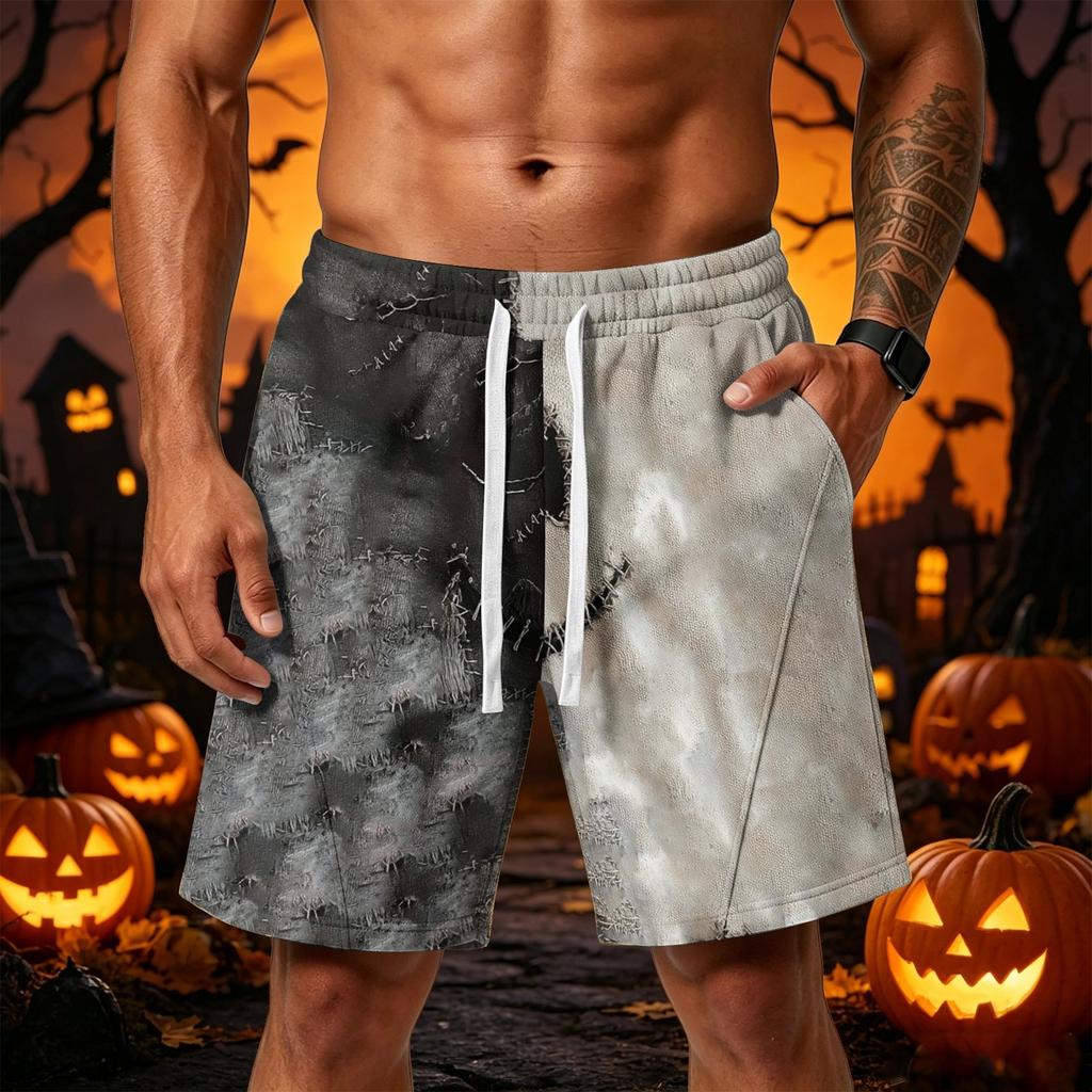Men's Halloween Loose Fit Casual Sport Shorts with Adjustable Drawstring Waist and Multiple Pockets for Outdoor Activities