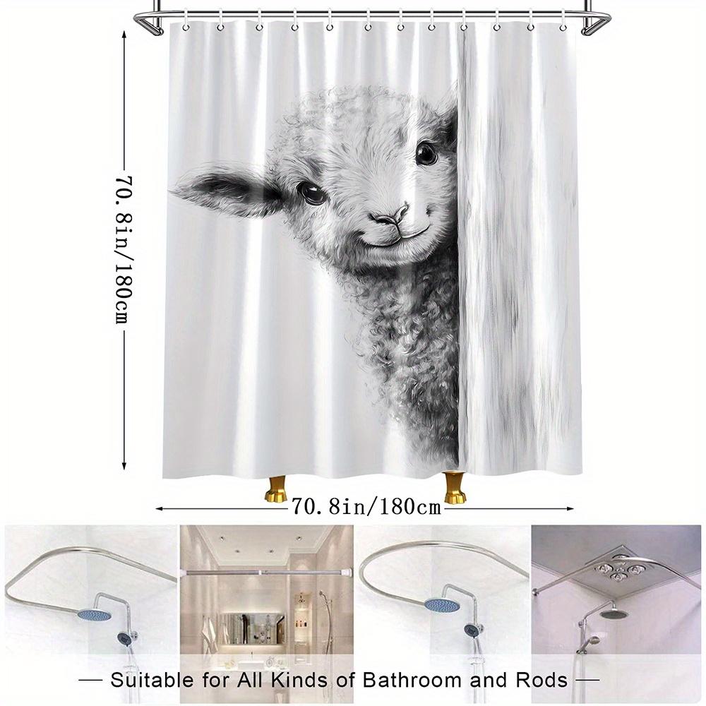 Adorable Lamb Shower Curtain - Cute Fluffy Sheep Peeking, Monochrome Style, Washable Polyester, Bathroom or Garden Decor