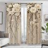 2PCS Digital Printed Curtains, White Plum Blossom Bud Oriental Floral, Modern Home Decor Style for Living Room Bedroom Decor