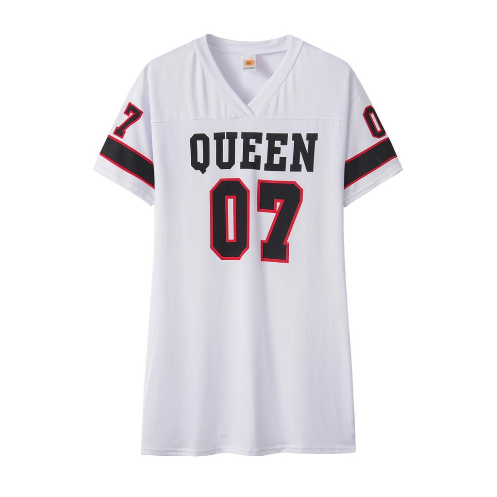 Women's Dress - Casual Hip-Hop Style Short Sleeve T-Shirt Dress with "07" Letter Print, Summer Loose Fit Comfortable Dress,Stylish Summer Outfit