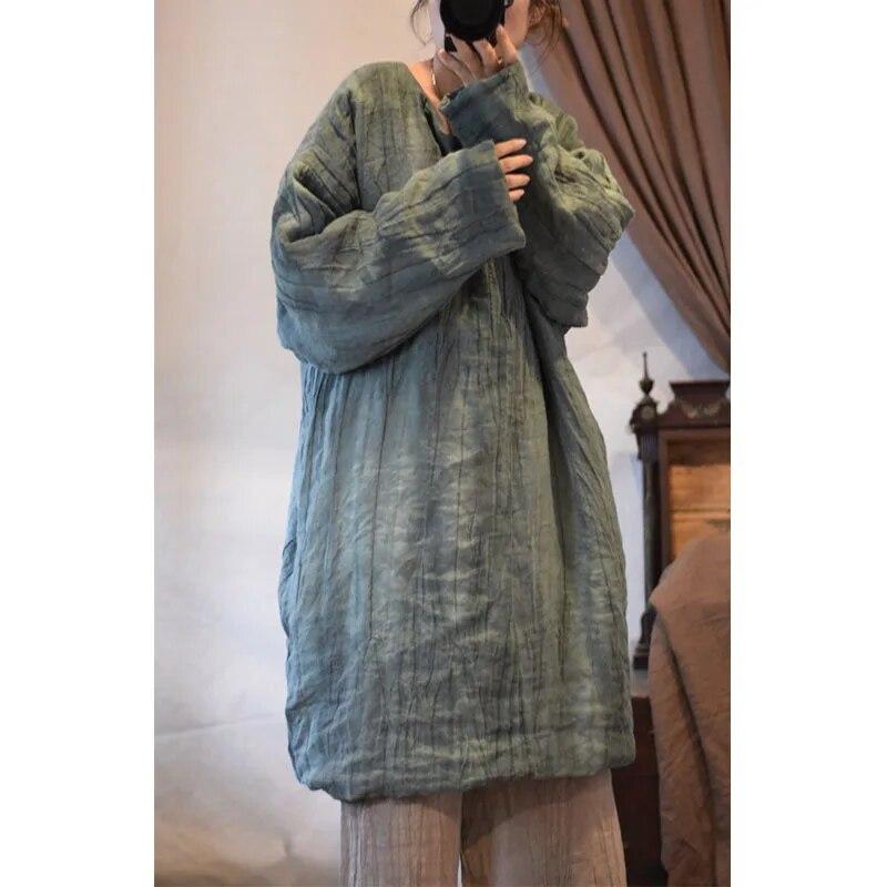 Johnature Povlečení Vintage styl jednobarevné bavlněné oblečení zimní žena s dlouhými rukávy, volné bavlněné oblečení