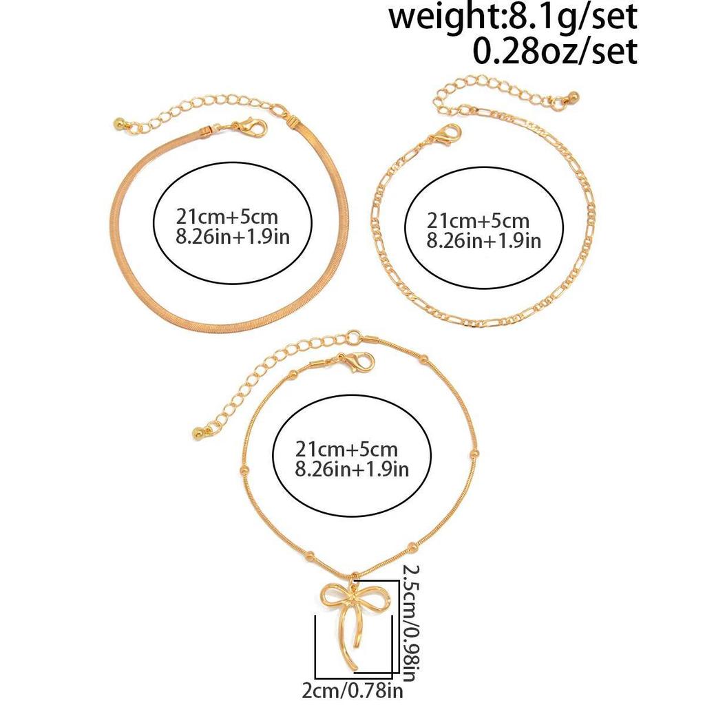 Salircon 3Pcs/Set Boho Summer Beach Thin Chain Anklets Women Trendy Simple Bowknot Ankle Chain Barefoot Foot Jewelry Accessories
