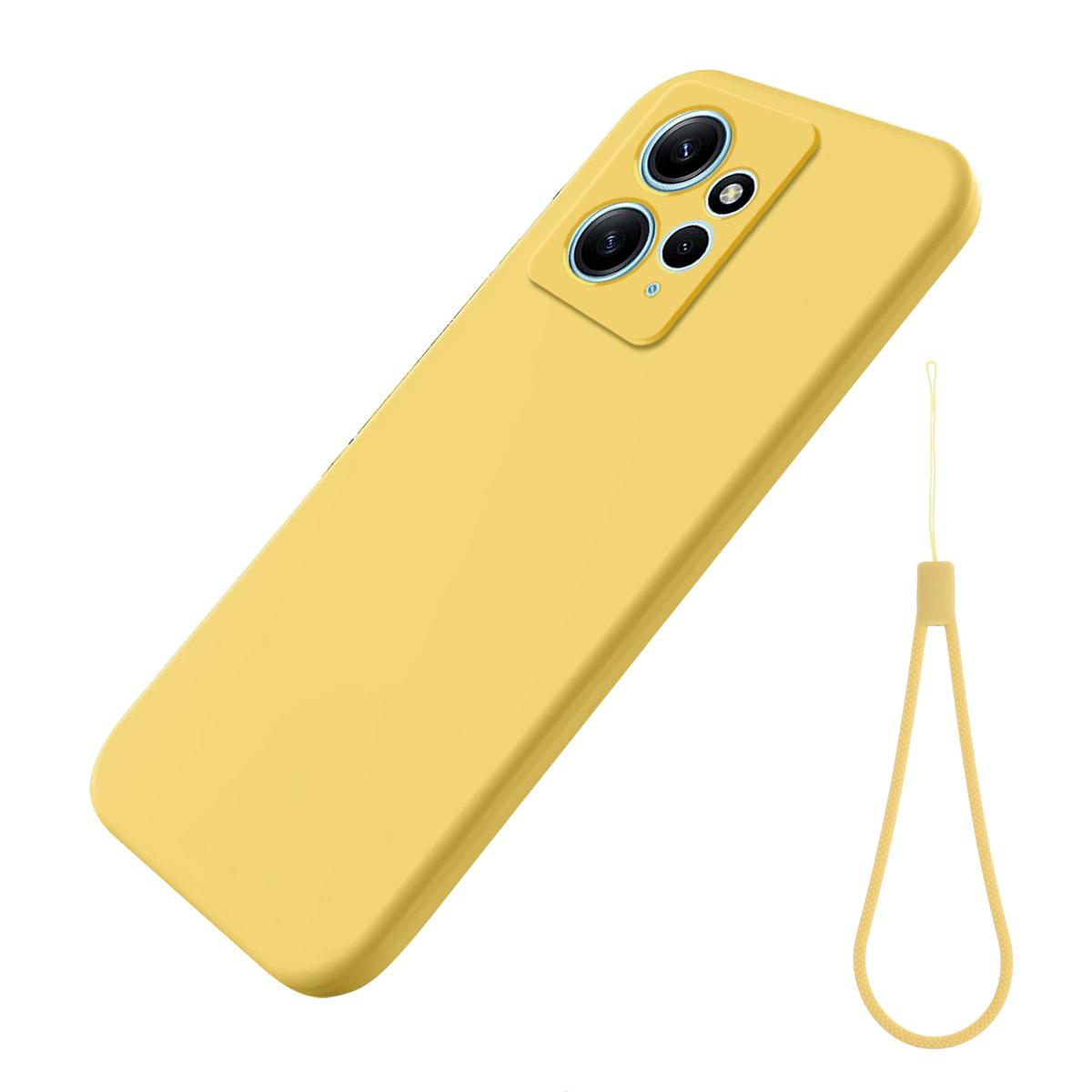 

Phone Case for Xiaomi Redmi Note 12 4G,Liquid Silicone Soft Lining Drop-proof Cover with Strap Yellow