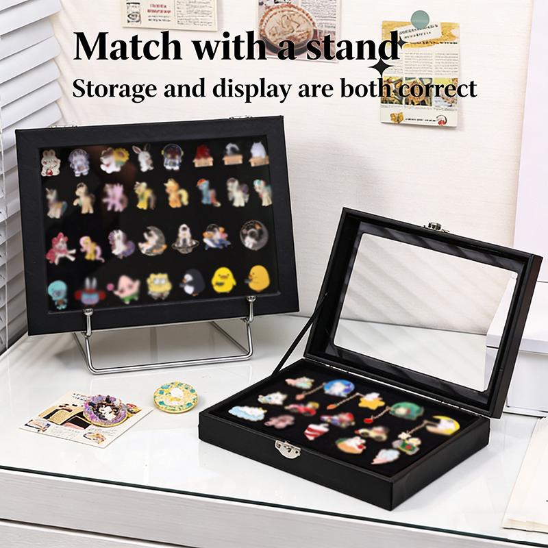 Collectible Badge and Brooch Display Box with Clear Dustproof Cover Jewelry Storage Holder Gift for Home Use