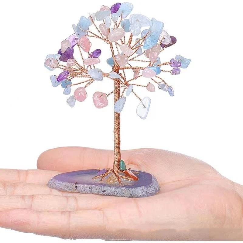 Handmade Mini Crystal Money Tree Natural Healing Gemstone Feng Shui Decor for Home Yoga Studio Tabletop Ornament