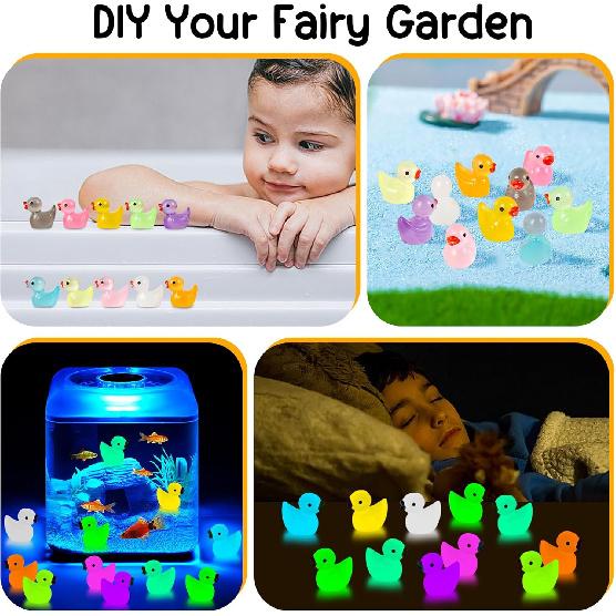 1000Pcs Luminous Mini Resin Duck Tiny Duck Figurine for Fairy Garden Landscape Aquarium Potted Plant Prank Game DIY Ornament Party To Hide, Miniature
