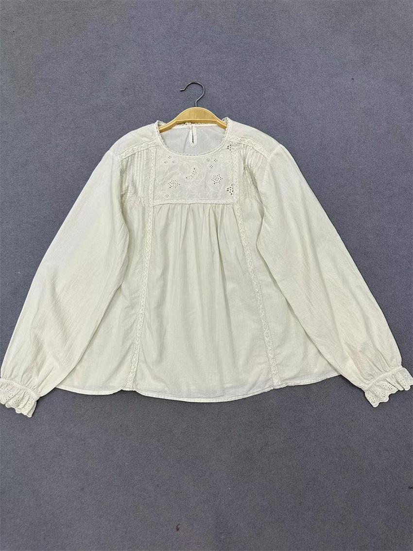 Johnature Forest кружева однотонные рубашки осень вышитые тонкие женские повседневные — фото 8