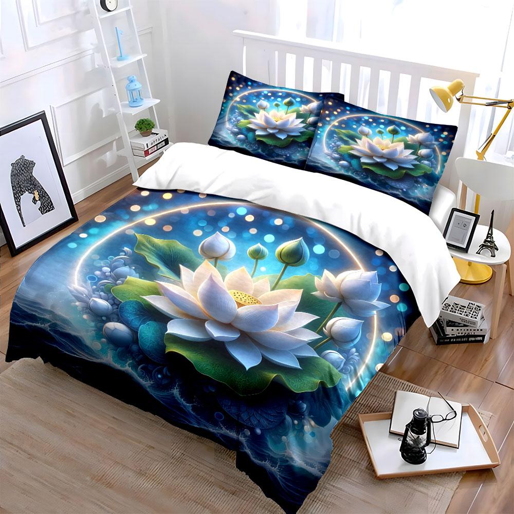 "Lotus Flower Decoration Set" Bedding Set with 1 Duvet Cover 2 Pillowcases Single Double King Queen Gift