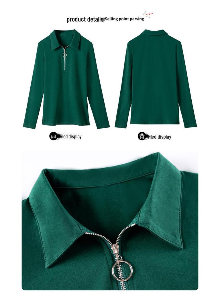 Women's Korean Style Long Sleeve Polo Shirt - 95% Cotton, Turn-Down Collar, Slim Fit, Professional Base Layer Top