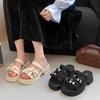 Lazy Muffin Cool Slippers Internet Celebrity Wedge Heel Bow Thick Bottom One Word Drag Women 2025 Summer and Autumn New Versatile Outer Wear