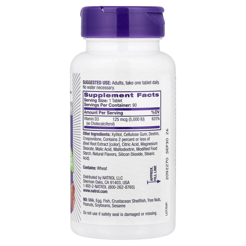 Vitamin D3, Erdbeere, 5.000 IE, 90 Tabletten