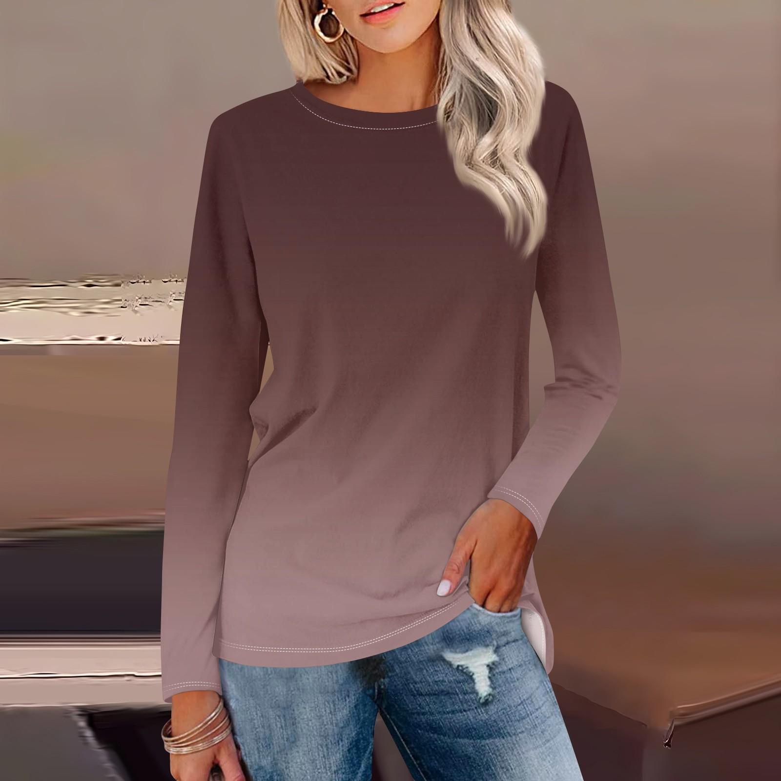 Женская рубашка с длинным рукавом и круглым вырезом с градиентным принтом — фото 6