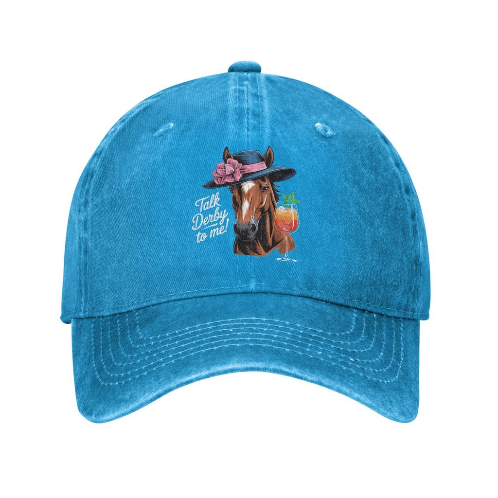 Funny Horse Racing Talk Derby To Me Unstructured Baseball Caps Fashion Distressed Denim Snapback Hat Unisex Women Adjustable Hat