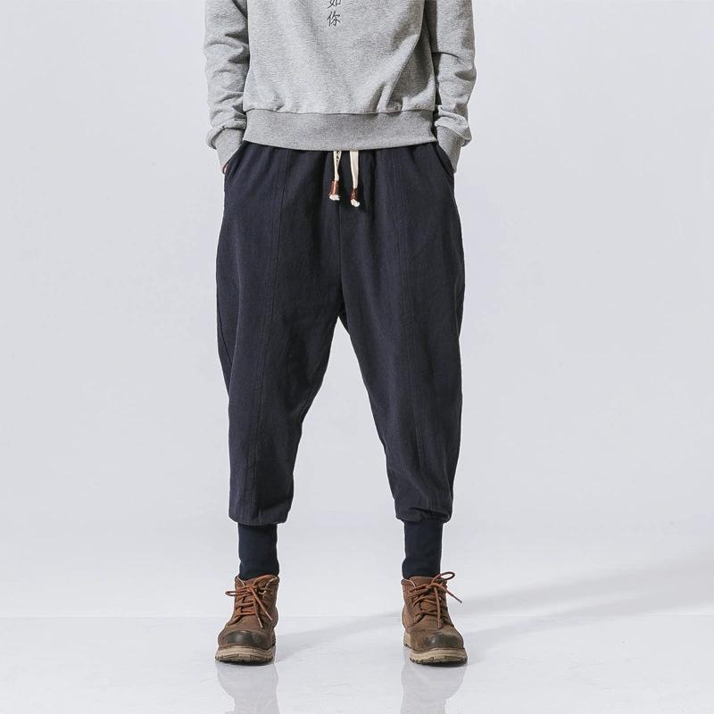 

Men s Cotton Linen Casual Pants Style Harem Pants Plus Size Loose Drawstring Pants 5XL темно-синього кольору