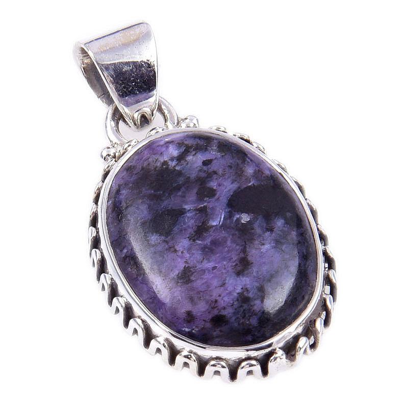 Natural Charoite Gemstone Handmade 925 Solid Sterling Silver Pendant 1.25'' G4f07